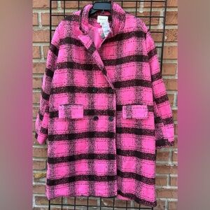 Hyfve Plaid Pink and Brown Women's Coat NWT